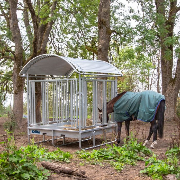 Feeder with grille gate for horses, 12 openings