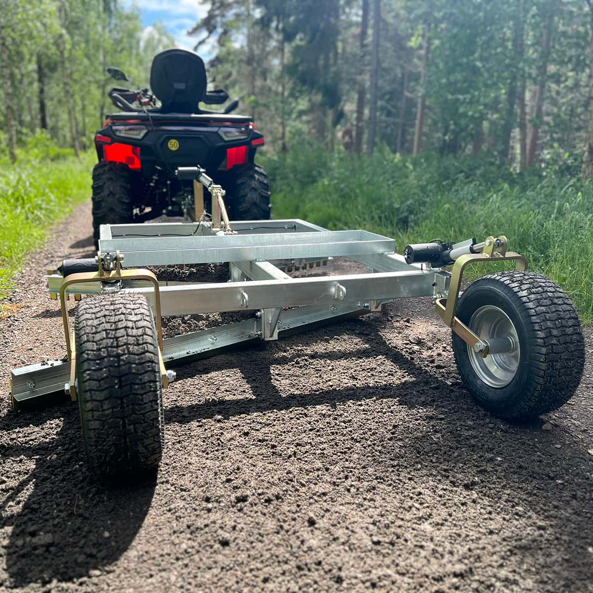 Road drag for ATV, 3-blade with electrical height adjustment function