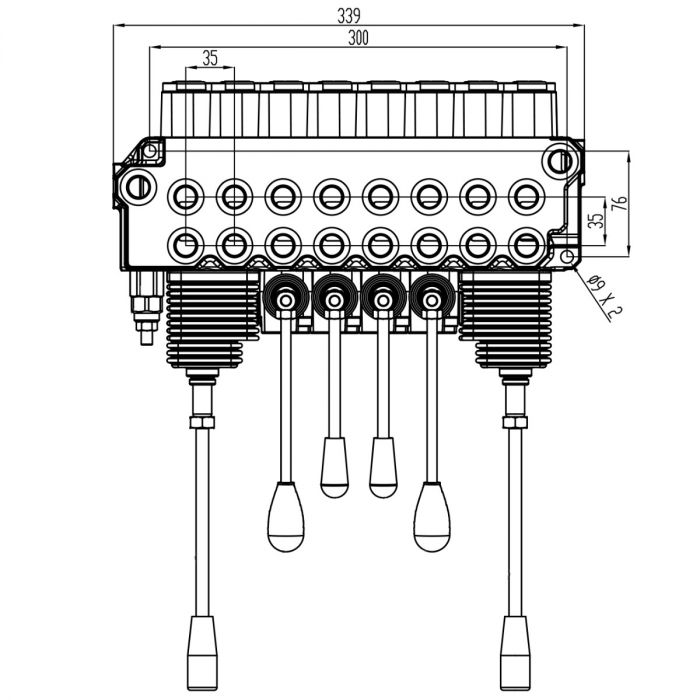 Valve block, 8 sections, 2-lever, 25 l/min