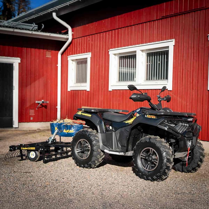 ATV Yard Harrow with adjustable chassis and tow