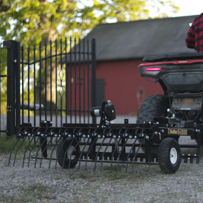 ATV Yard Harrow with adjustable chassis and tow