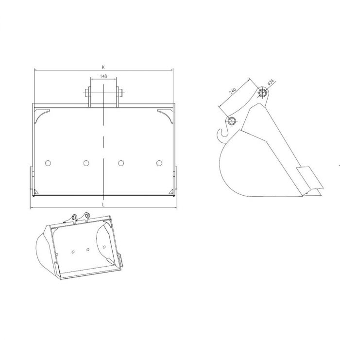 Grading bucket for backhoe digger LW20