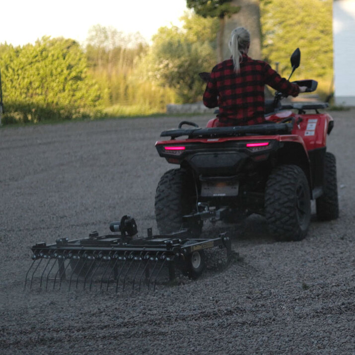 ATV Yard Harrow with adjustable chassis and tow