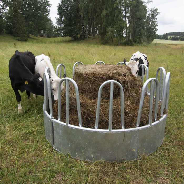 Feeder with tombstone railings, for cattle, 12 feed openings