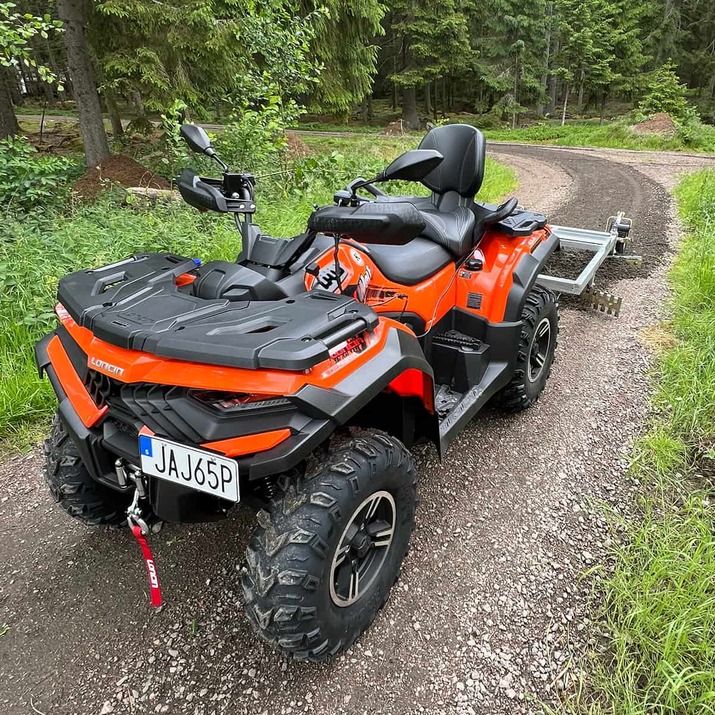 Road drag for ATV, 3-blade with electrical height adjustment function