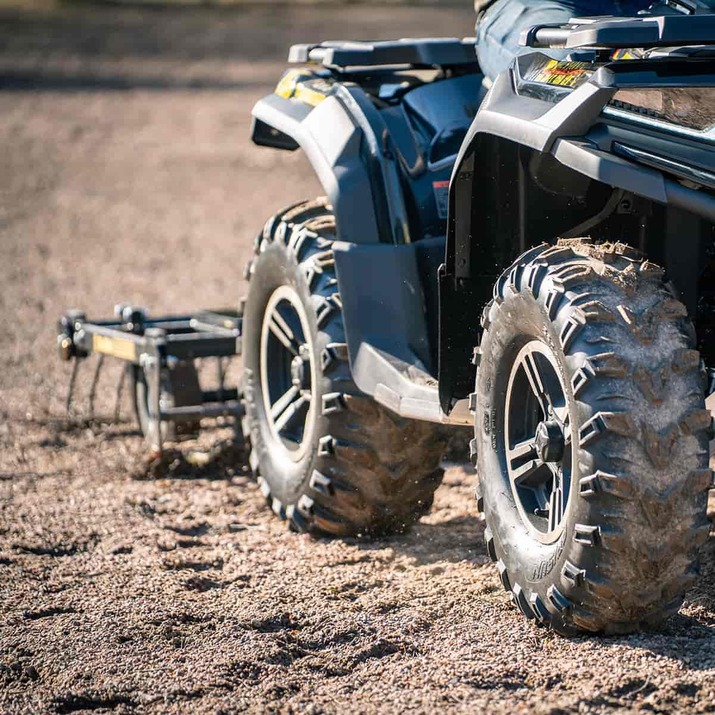 ATV Yard Harrow with adjustable chassis and tow