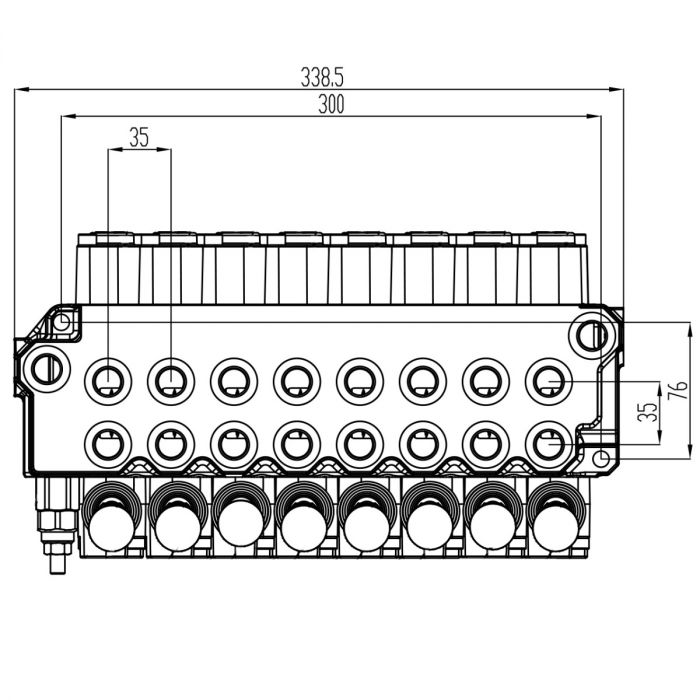 Valve block, 8 sections, multi-lever, 25 l/min